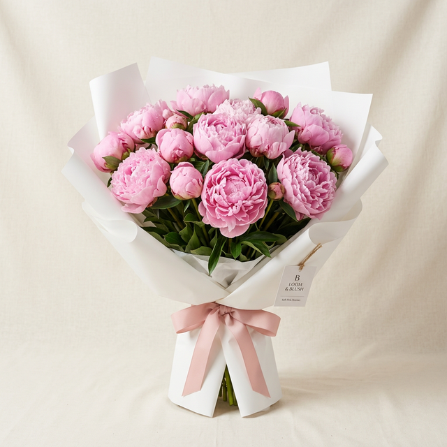 Blush Peony Bouquet - soft pink peonies in full bloom