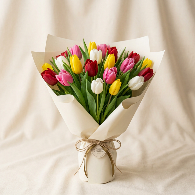 Spring Tulip Medley - colorful red, yellow, pink and white tulips